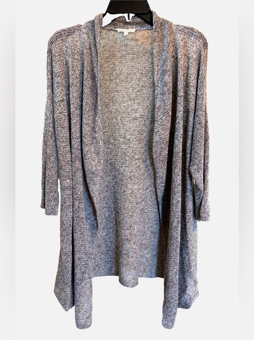 Eileen Fisher Woman 100% Linen Open Knit Draped Cardigan Gray 1X Plus Size